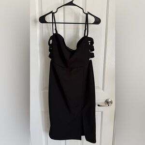 Black spaghetti straps NWT DRESS. Open side panel back zip front split. XL